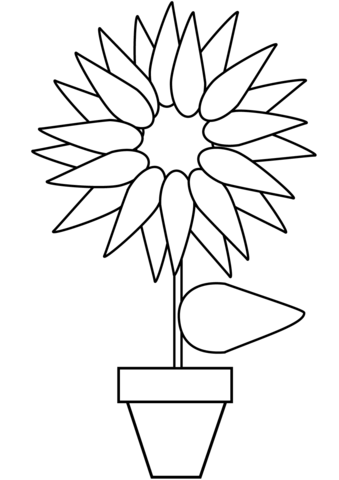 Sunflower In A Pot Coloring Page